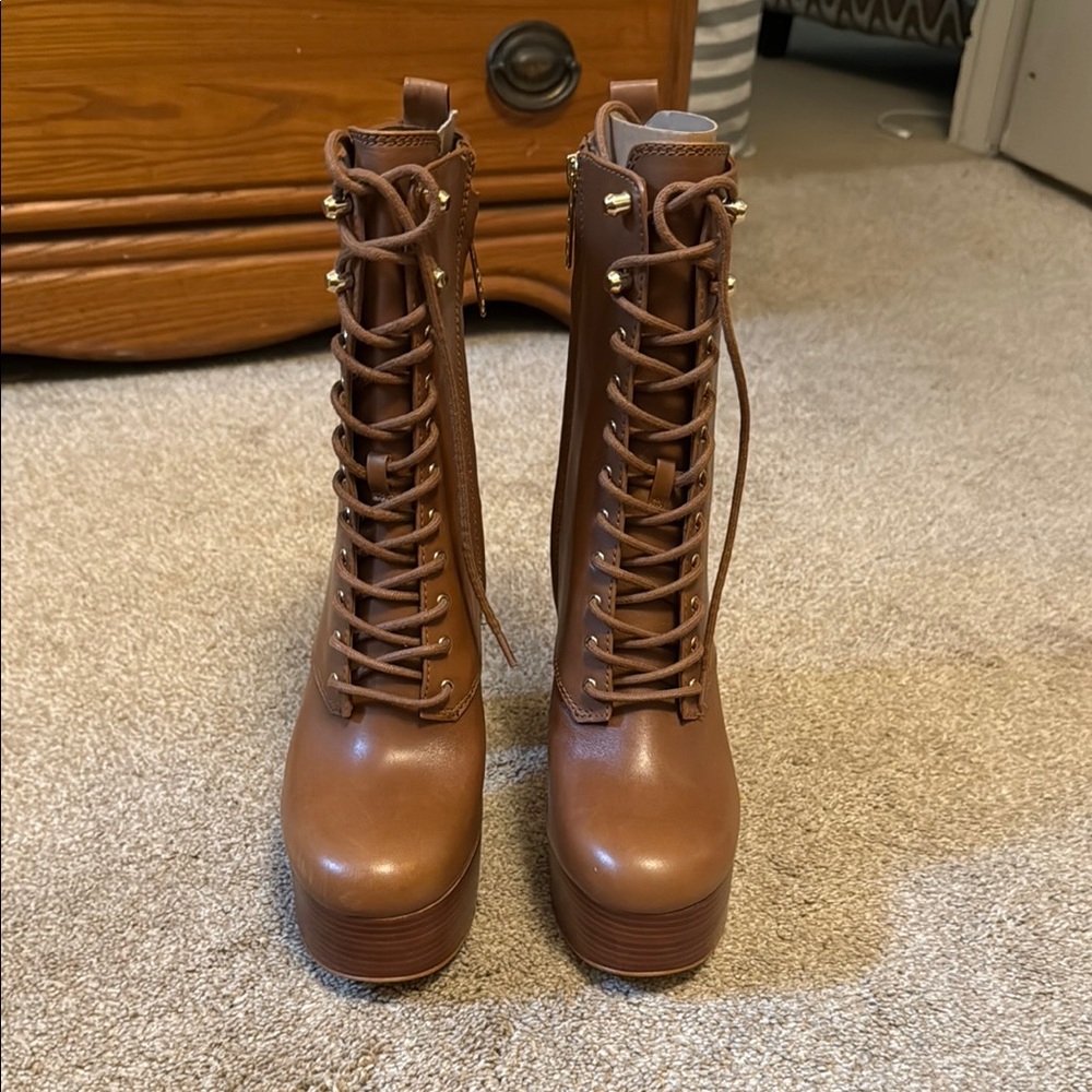 Michael Kors Brown Lace-Up Platform Boots